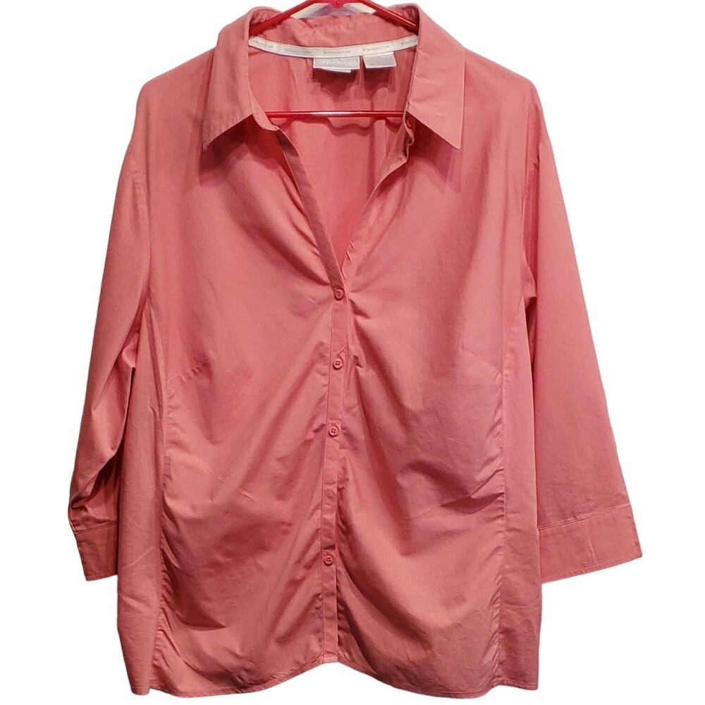 Worthington Women Stretch Barbie Core Pink Button Down Long Sleeve Shirt Size 1X